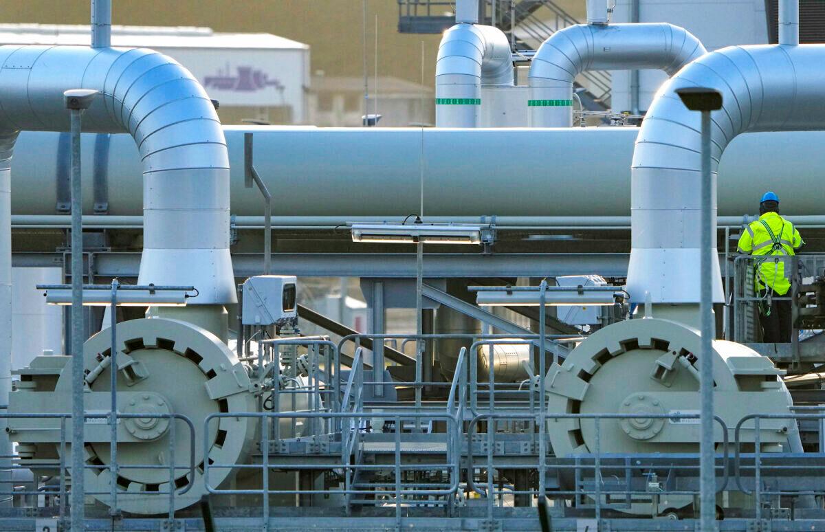 Pipes at the landfall facilities of the Nord Stream 2 gas pipline are pictured in Lubmin, Germany, on Feb. 15, 2022. (Michael Sohn, File/AP Photo)