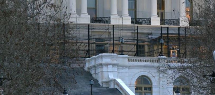 In this image from video, fencing is re-erected around the U.S. Capitol in Washington on Feb. 22, 2022. (The Epoch Times via NTD)