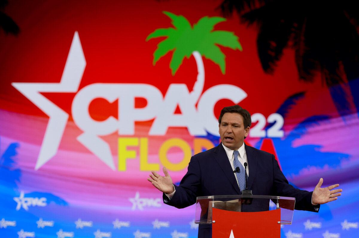 Florida Gov. Ron DeSantis speaks at the Conservative Political Action Conference (CPAC) at The Rosen Shingle Creek in Orlando, Fla., on Feb. 24, 2022. (Joe Raedle/Getty Images)