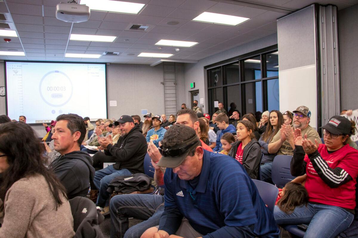 Parents, teachers, and students gather at a school board meeting in Temecula, Calif., on Feb. 22, 2022. (Courtesy of Stephanie Dawson)