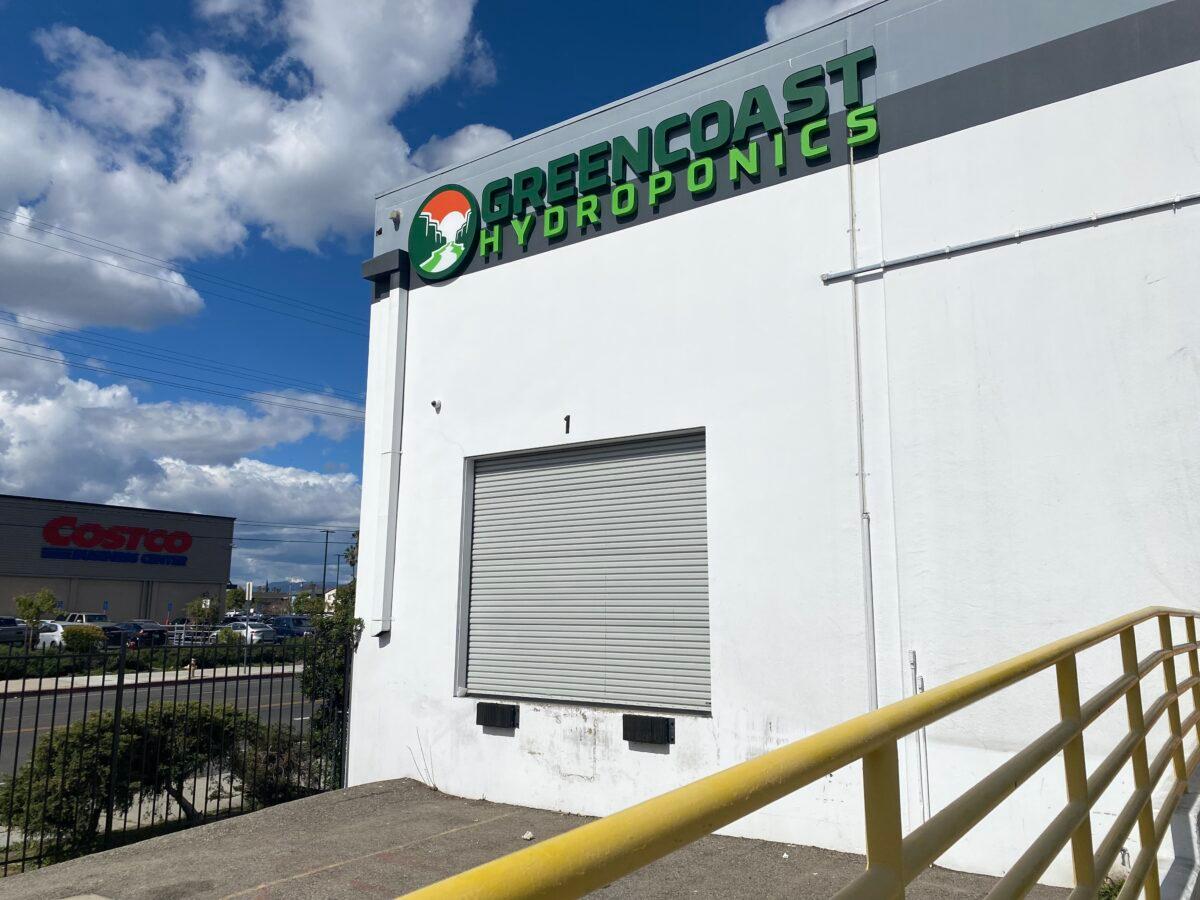 GreenCoast Hydroponics, a warehouse store popular with cannabis growers, reported inflated prices for fertilizer and other growing equipment, in Sun Valley, Calif., on Feb. 23, 2022. (Jill McLaughlin/The Epoch Times)