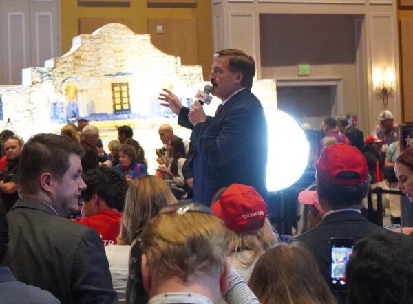 MyPillow CEO <span class="s1">Mike Lindell </span>drew a crowd while speaking about Jan. 6 in an expo area on the first day of the Conservative Political Action Conference (CPAC) 2022 in Orlando on Feb. 24. (Natasha Holt/The Epoch Times)