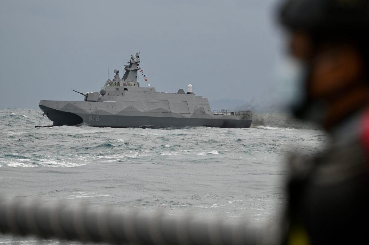 Taiwan's domestically produced corvette-class vessel Ta Chiang is paraded to demonstrate its combat readiness during a drill on the seas off the northern city of Keelung on Jan. 7, 2022. (Sam Yeh/AFP via Getty Images)