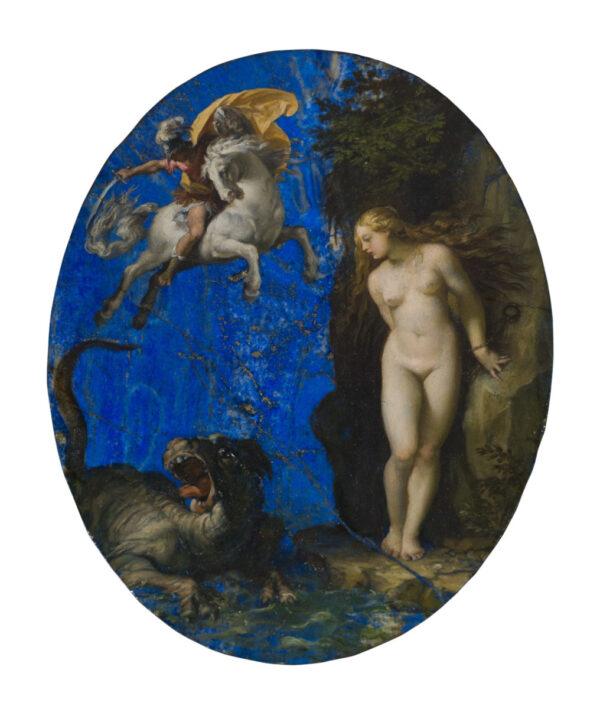 “Perseus Rescuing Andromeda,” circa 1593―1594, by Italian painter Cavaliere D'Arpino. Oil on lapis lazuli; 7 15/16 inches by 6 1/8 inches by  1/4 inch. St. Louis Art Museum. (St. Louis Art Museum)