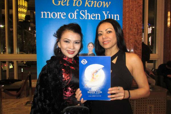 Videographer Louisa Pacheco and real estate investor Gentille Chhun at the Feb. 26 Shen Yun performance in Las Vegas. (Linda Zhang/The Epoch Times)