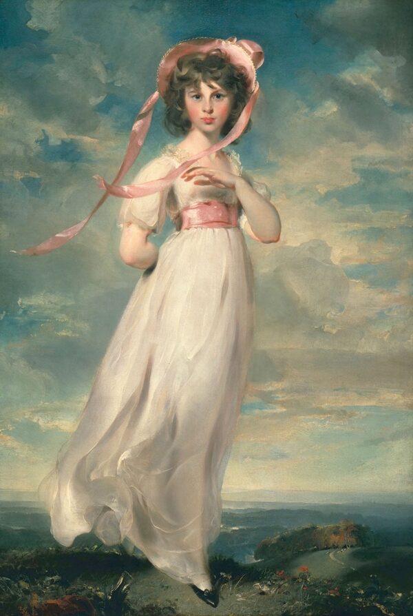 "Sarah Goodin Barrett Moulton: 'Pinkie'," 1794, by Thomas Lawrence. Oil on canvas. 58 1/4 inches by 40 1/4 inches. Huntington Library, San Marino, Calif. (PD-US)