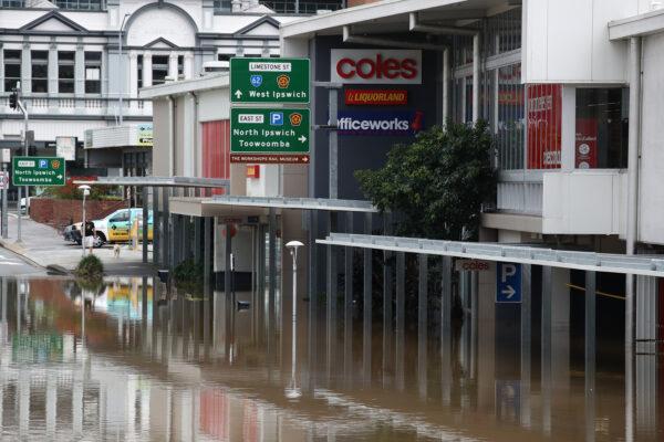Flooded areas in Ipswich, west of Brisbane, Australia, on Feb. 28, 2022. (AAP Image/Jono Searle)