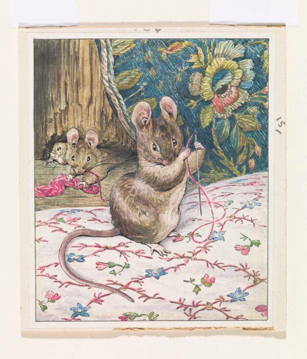 "The Mice at Work Threading the Needle," 1902, by Beatrix Potter. Illustration for "The Tailor of Gloucester." Watercolor, ink, and gouache on paper. Tate. (Tate)