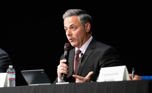 Los Angeles councilman Joe Buscaino speaks at The Warner Grand Theater in San Pedro, Calif., on Feb. 27, 2022. (John Fredricks/The Epoch Times)