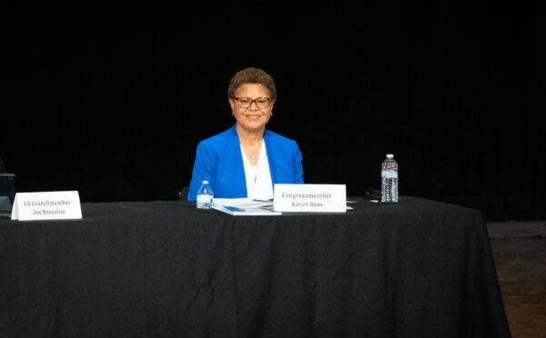 Rep. Karen Bass (D-Calif.) at The Warner Grand Theater in San Pedro, Calif., on Feb. 27, 2022. (John Fredricks/The Epoch Times)