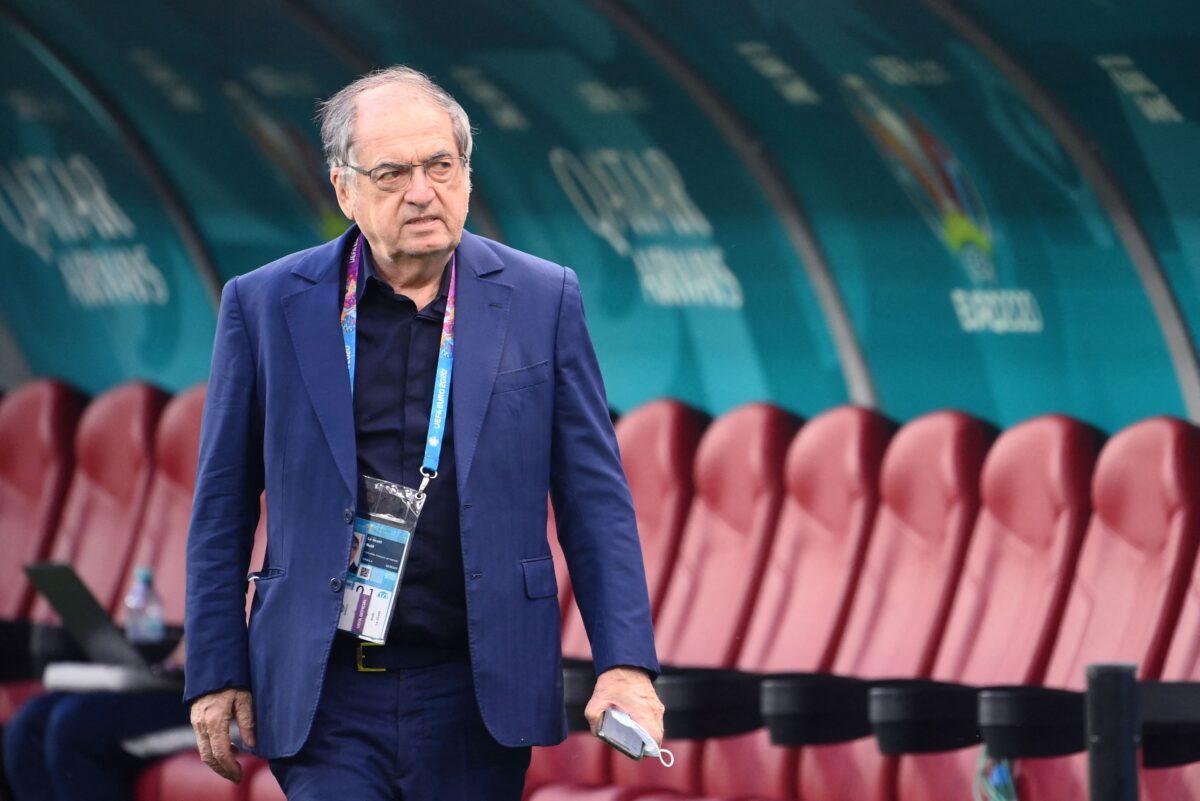 French Soccer Federation President Noël Le Graët walks along the pitch prior to the UEFA EURO 2020 round of 16 football matches between France and Switzerland at the National Arena in Bucharest on June 28, 2021. (Franck Fife/AFP via Getty Images)