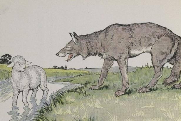 “The Wolf and the Lamb” illustrated by Milo Winter, from “The Aesop for Children,” 1919. (PD-US)