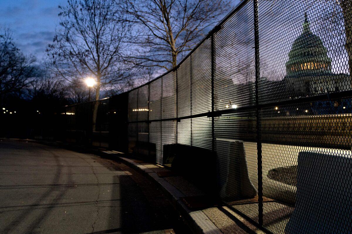 Security fencing erected ahead of President Joe Biden's speech around the U.S. Capitol on Feb. 28, 2022. (Stefani Reynolds/AFP via Getty Images)