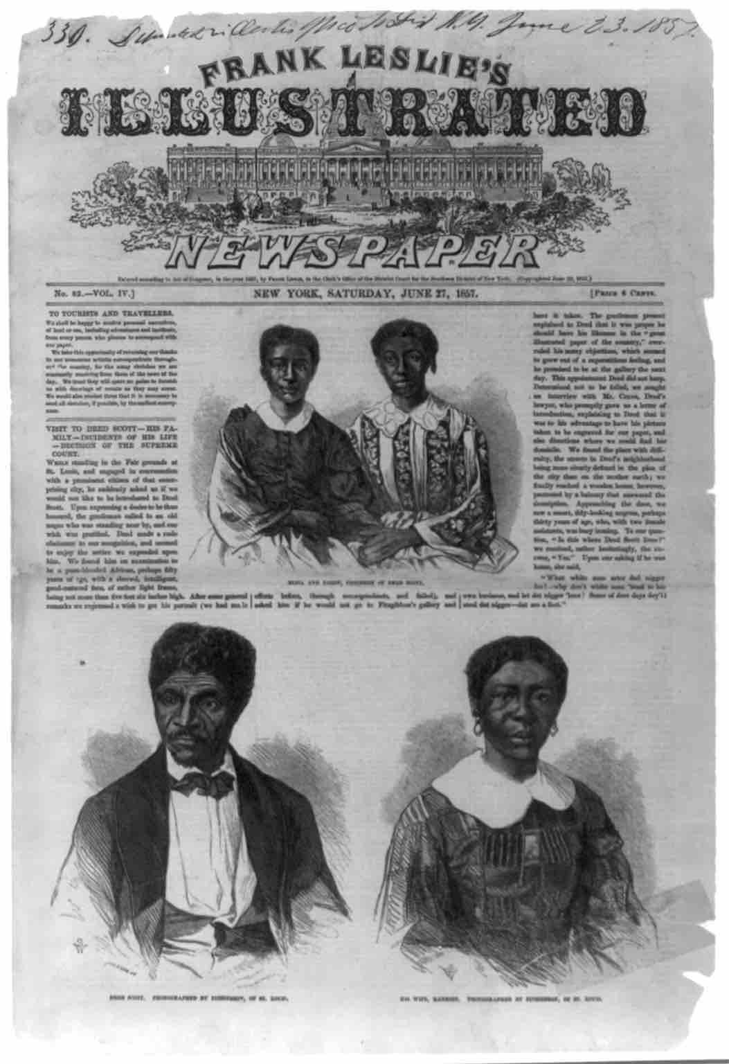 Dred Scott, as pictured at lower left in Frank Leslie's Illustrated Newspaper, June 27, 1857. (Courtesy of Library of Congress )