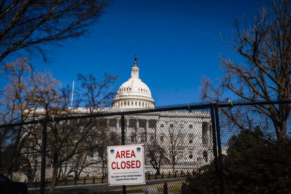 Fences and barriers surround the U.S. Capitol after being reinstalled ahead of President Joe Biden's State of the Union Address before a Joint Session of Congress in Washington on Feb. 27, 2022. (Pete Marovich/Getty Images)