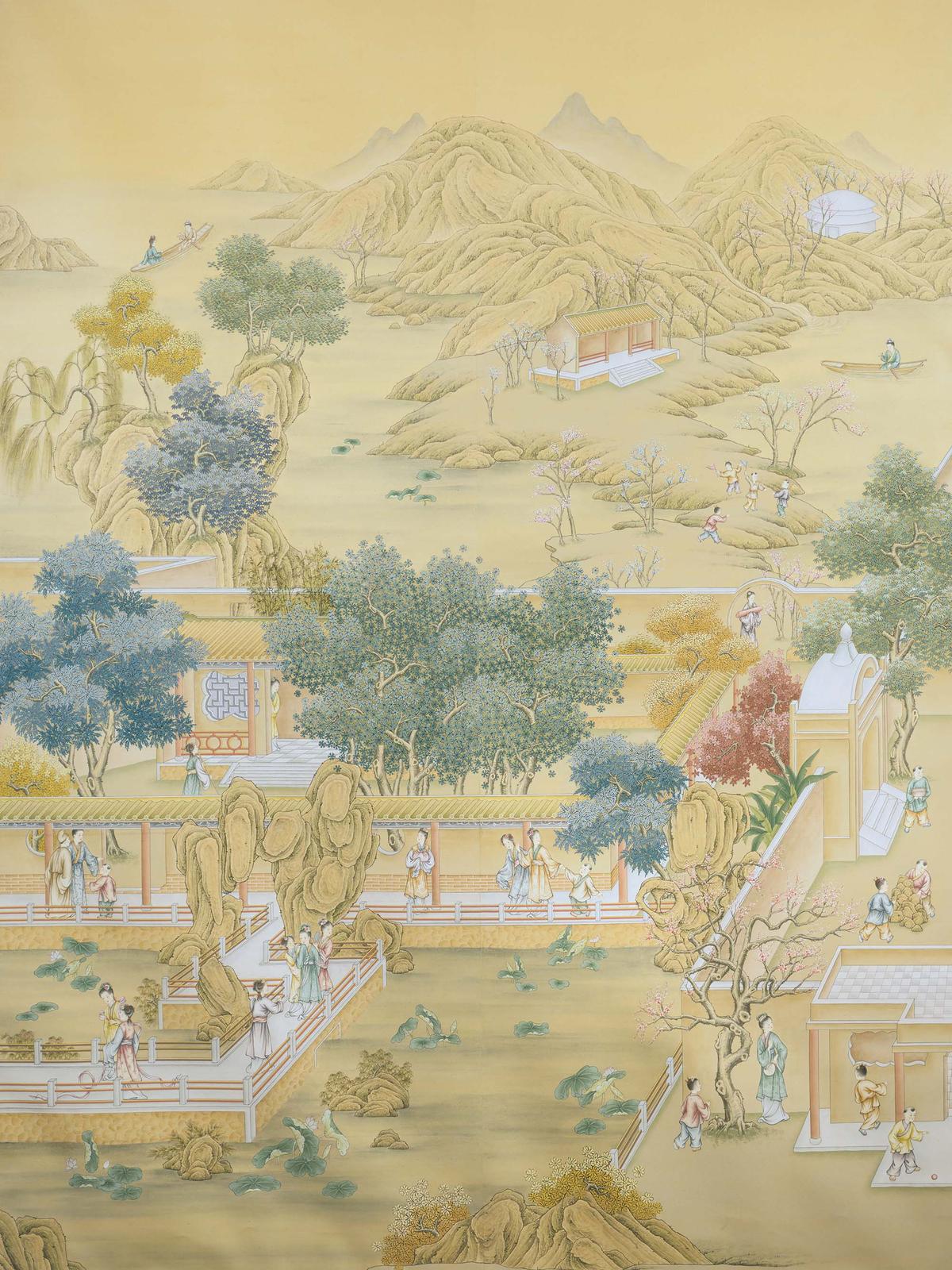 A hand-painted Chinoiserie landscape wallcovering by Gracie Studio. (Courtesy of Gracie Studio)