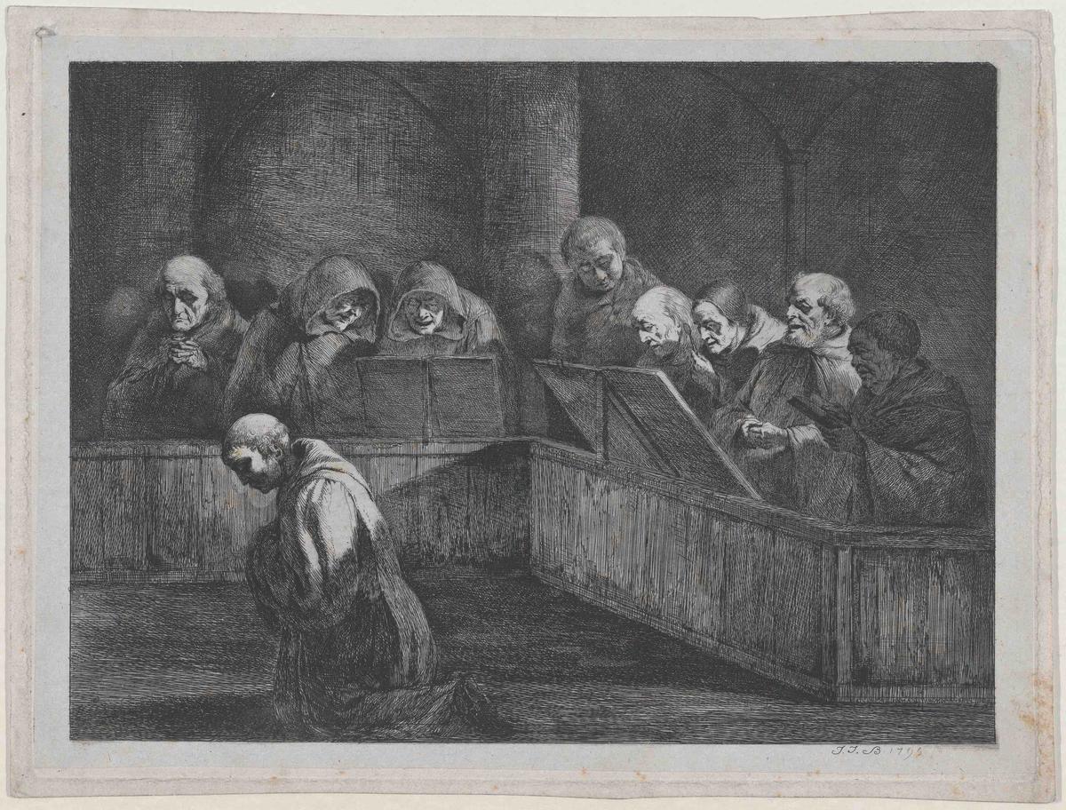 "Monks Chanting" by Jean Jacques de Boissieu circa 1795. Etching and drypoint with roulette. (The Elisha Whittelsey Collection, Metropolitan Musuem of Art)