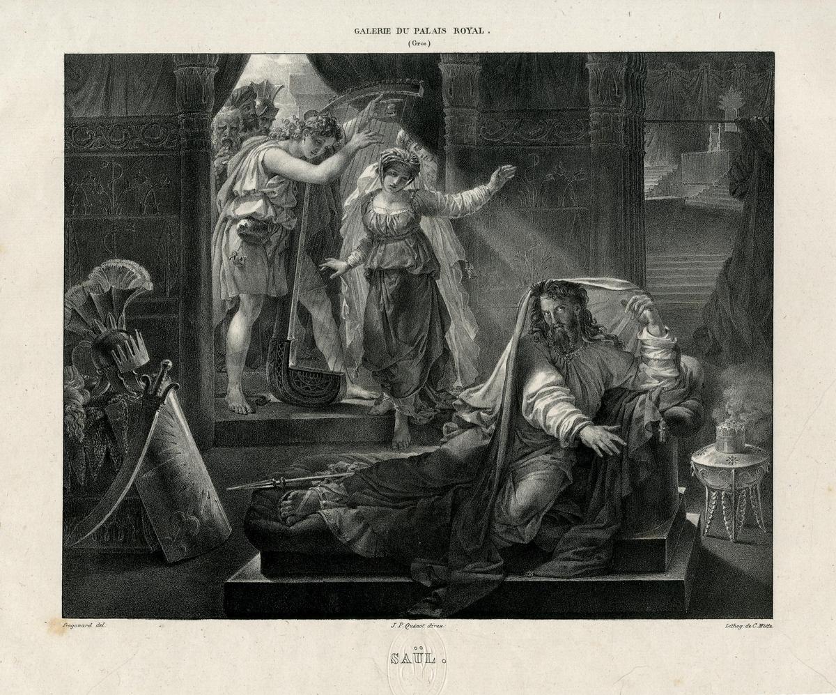 "Saül" by Alexandre Evariste Fragonard circa 1825-1829. Lithograph. (British Musueum)