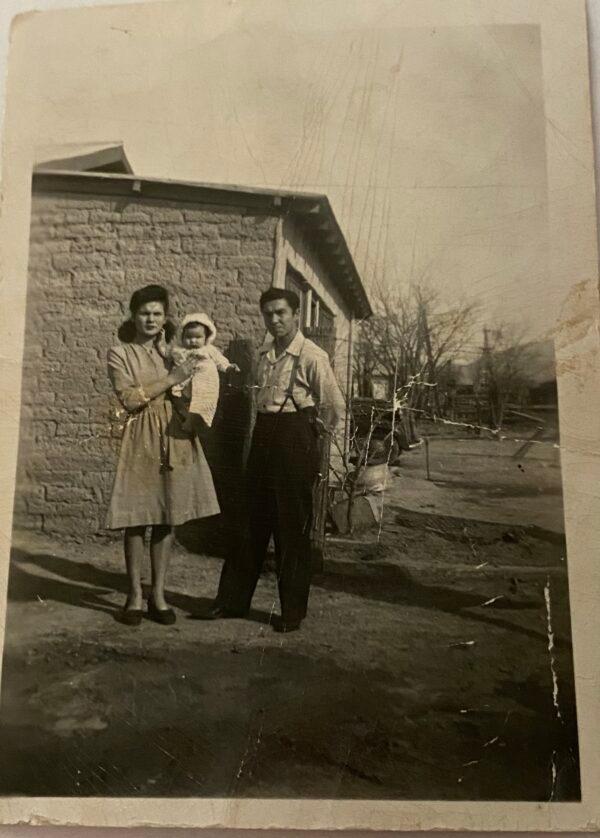 Bernice Gutierrez was just 8 days old living near Carrizozo, N.M., following the detonation of the first atomic bomb at the Trinity test site on July 16, 1945. Pictured with her are her mother, Eugenia, and father, Bonifacio.  (Gutierrez family photos)