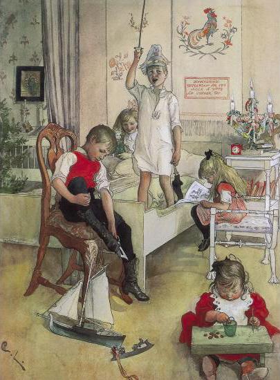 "Christmas Morning," 1894, by Carl Larsson. Watercolor on paper. Unknown owner. (Public Domain)<span style="color: #ff0000;"> </span>