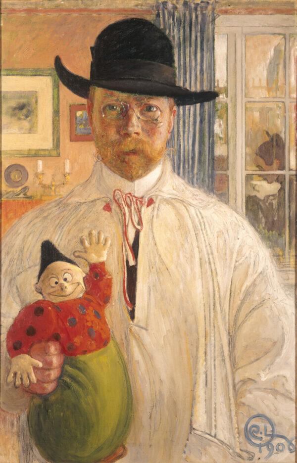 Self-Portrait, 1906, by Carl Larsson. Watercolor on paper; 37.6 inches by 24.21 inches; Uffizi Gallery-Florence, Florence, Italy. (Public Domain)