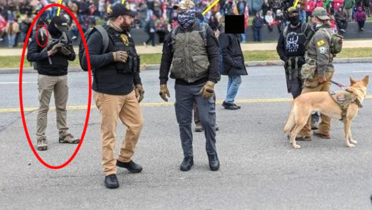 Joshua A. James (left) with other Oath Keepers near the Capitol on Jan. 6, 2021. (U.S. Department of Justice/Screenshot via The Epoch Times)