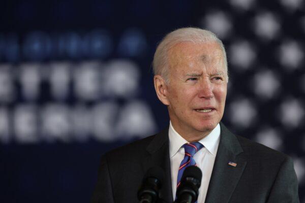 President Joe Biden speaks during an event in Superior, Wis., on March 2, 2022. (Scott Olson/Getty Images)