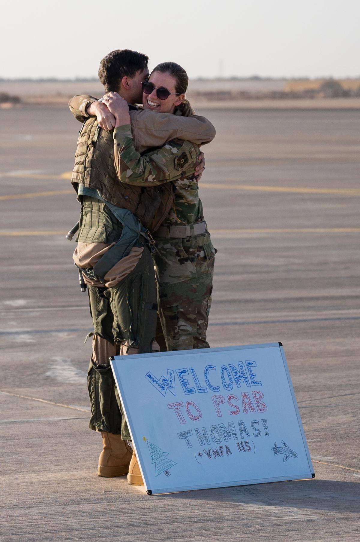 (Courtesy of <a href="https://www.dvidshub.net/image/7030991/reunited-desert-marine-airmen-couple-brought-together-deployment">Senior Airman Jacob B. Wrightsman/U.S. Air Force</a>)