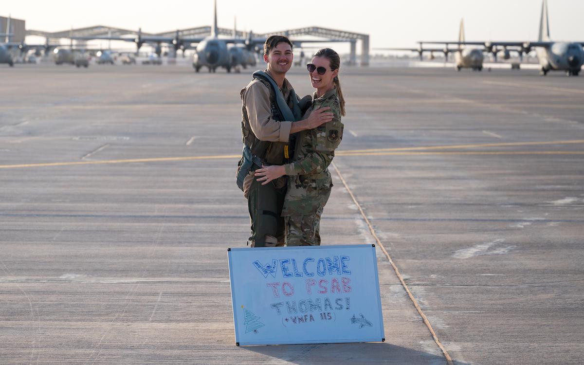 (Courtesy of <a href="https://www.dvidshub.net/image/7030992/reunited-desert-marine-airmen-couple-brought-together-deployment">Senior Airman Jacob B. Wrightsman/U.S. Air Force</a>)