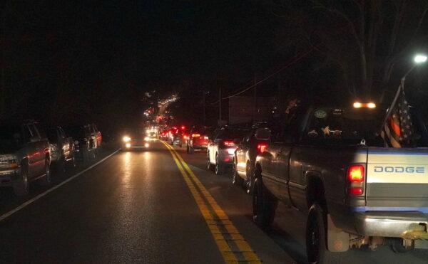 Vehicles of The People's Convoy in traffic in Hagerstown, Md. on March 4, 2022. (Enrico Trigoso/The Epoch Times)