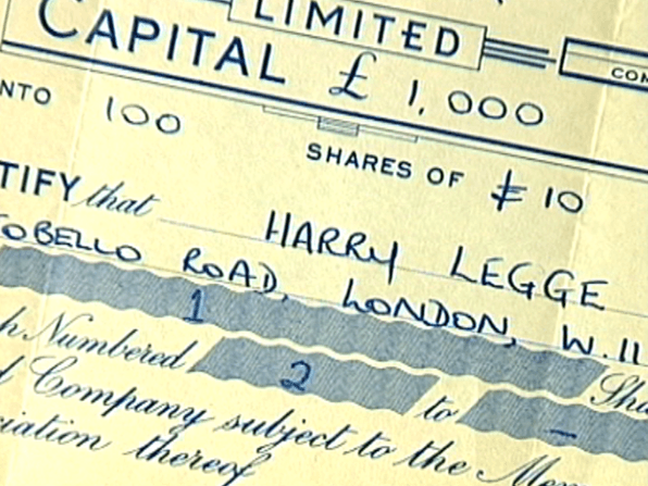 Original share certificate for Rophora Ltd. (Courtesy of Andrew Davies from “Batons, Bows and Bruises")
