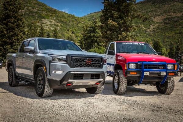 2022 Fronter with '80's Hardbody off-road racer. (Courtesy of Nissan)