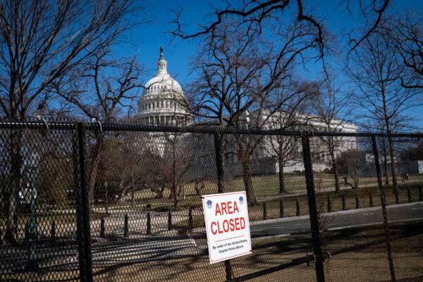 Fences and barriers have been reinstalled around the U.S. Capitol in Washington, on Feb. 27, 2022. (Pete Marovich/Getty Images)