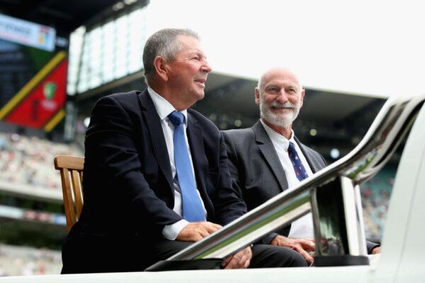 Australian cricket legends Rod Marsh and Dennis Lillee are seen during day three of the Fourth Test Match in the 2017/18 Ashes series between Australia and England at Melbourne Cricket Ground in Australia on Dec. 28, 2017. (Michael Dodge/Getty Images)