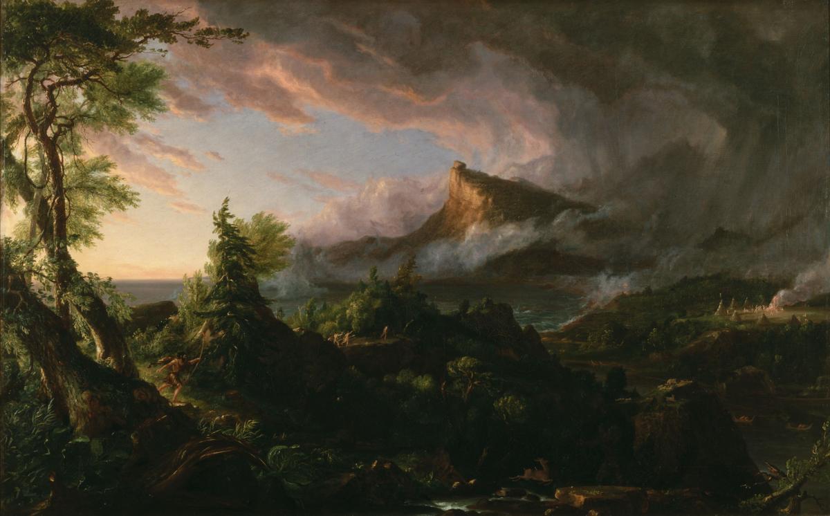 “The Course of Empire: The Savage State” 1834, by Thomas Cole. Oil on Canvas, 39.5 inches by 63.5 inches. New York Historical Society. (Public Domain)