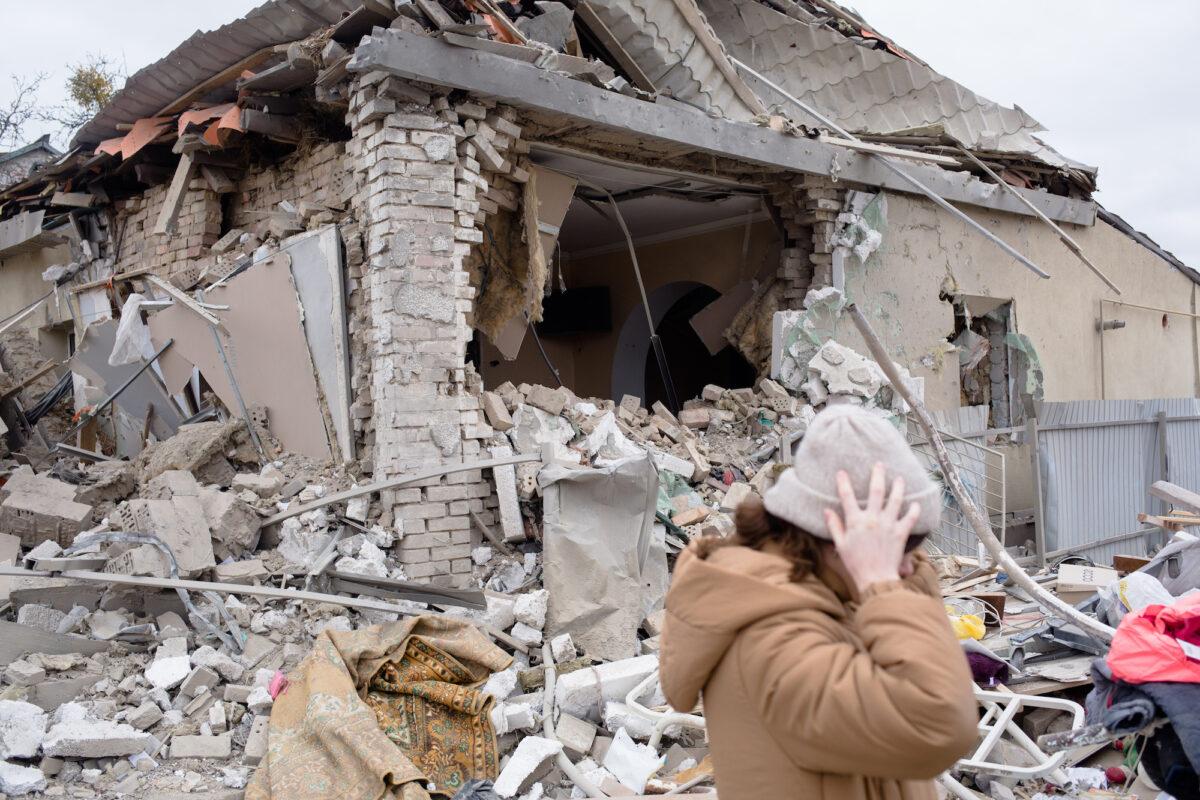 Residential houses which were destroyed by shelling in Markhalivka, Ukraine, on March 5, 2022. (Anastasia Vlasova/Getty Images)