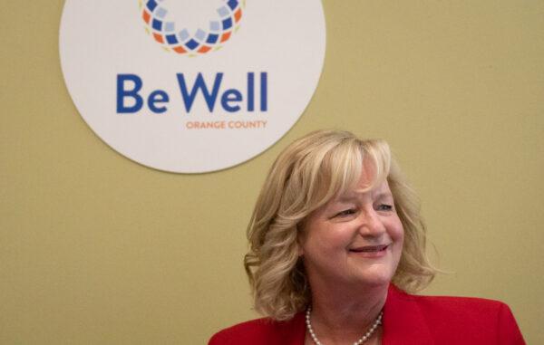 Orange County Supervisor Katrina Foley attends a town hall discussion at the Be Well OC clinic in Orange, Calif., on March 9, 2022. (John Fredricks/The Epoch Times)
