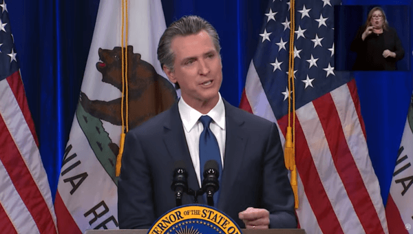 California Gov. Gavin Newsom gives his State of the State address in Sacramento on March 8, 2022. (Screenshot via YouTube/California Governor Gavin Newsom)