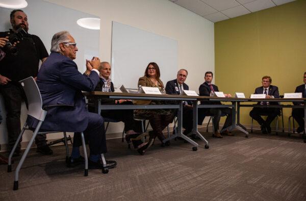 Officials speak at the Be Well OC clinic in Orange, Calif., on March 9, 2022. (John Fredricks/The Epoch Times)