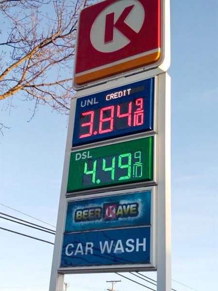 Gas prices in northwest Ohio's Wood County were nearing $4 a gallon the first week of March. Here, during the early evening of March 3, gas was $3.81 a gallon at a Circle K station and convenience store. Gas in portions of Ohio already are surpassing $4 a gallon. (Michael Sakal/The Epoch Times)