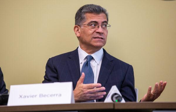 U.S. Secretary of Health and Human Services Xavier Becerra attends a town hall meeting at the Be Well OC clinic in Orange, Calif., on March 9, 2022. (John Fredricks/The Epoch Times)