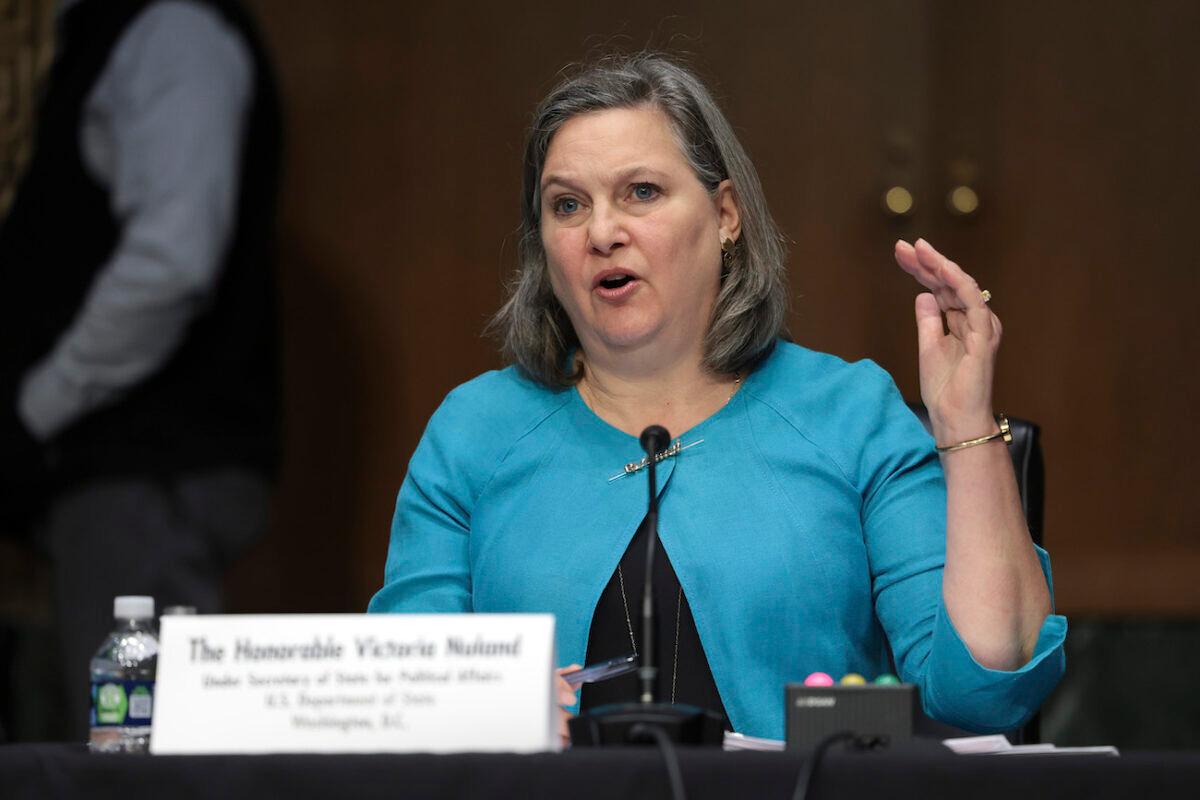 Undersecretary of State for Political Affairs Victoria Nuland testifies at a Senate Foreign Relations Committee hearing on Ukraine, in Washington, on March 8, 2022. (Kevin Dietsch/Getty Images)