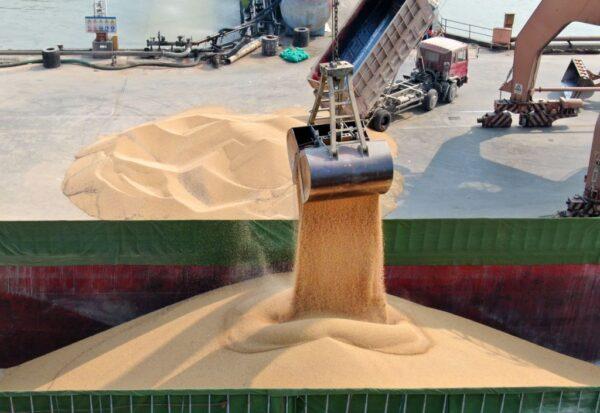 Soybeans imported from Ukraine being unloaded at the port in Nantong, in China's eastern Jiangsu Province, on May 10, 2019. Imports of soybeans from the U.S., once China's biggest supplier, have dropped massively since a trade war between the U.S. and China began in 2018. (STR/AFP via Getty Images)