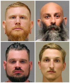 This combination of photos shows, (top L) Brandon Caserta, (Top R) Barry Croft; Adam Dean Fox (bottom L), and Daniel Harris. The four members of anti-government groups are facing trial on federal charges accusing them of a plot to abduct Michigan's Democratic Gov. Gretchen Whitmer in 2020. (Kent County Sheriff, Delaware Department of Justice/via AP)