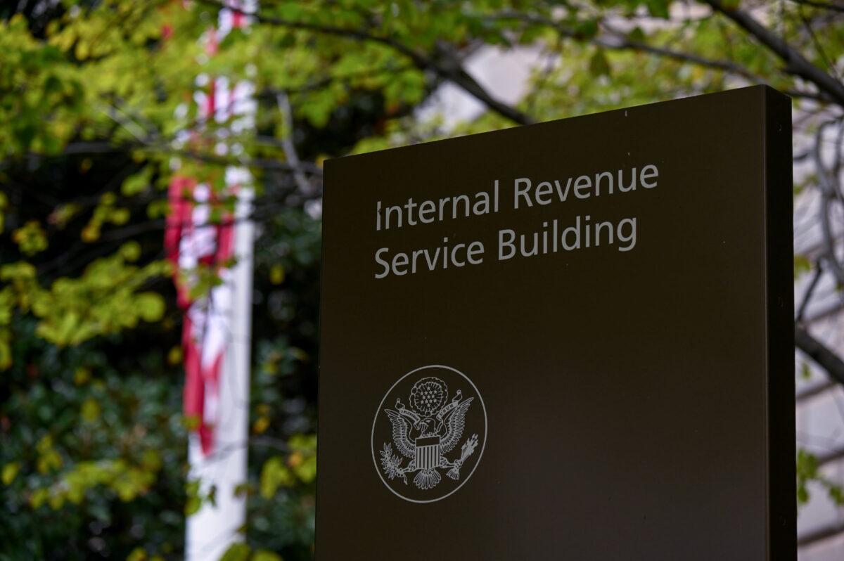 A sign for the Internal Revenue Service (IRS) building in Washington on Sept. 28, 2020. (Erin Scott/Reuters)