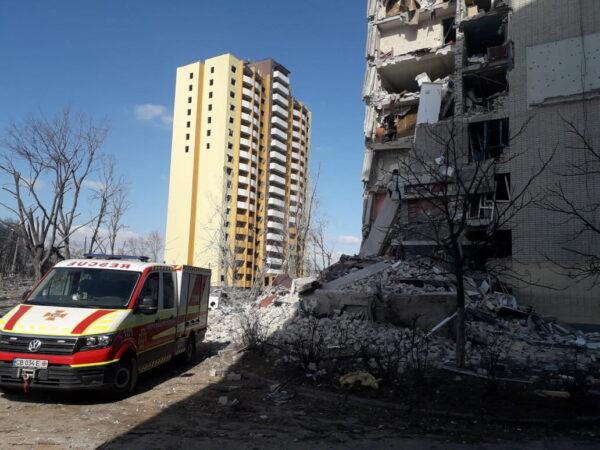 A residential building damaged by shelling is seen, as Russia's attack on Ukraine continues, in Chernihiv, Ukraine, in this handout picture released March 17, 2022. (Press service of the State Emergency Service of Ukraine/Handout via Reuters)
