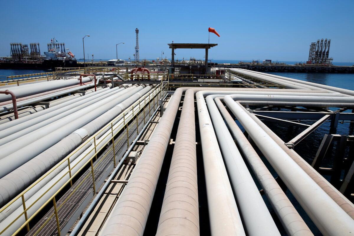 An oil tanker is being loaded at Saudi Aramco's Ras Tanura oil refinery and oil terminal in Saudi Arabia on May 21, 2018. (Ahmed Jadallah/Reuters)