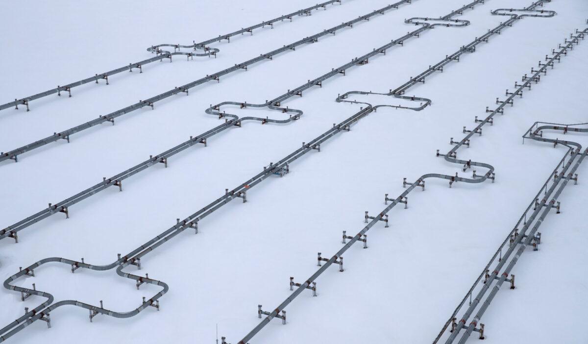 A view shows pipelines at a gas processing facility, operated by Gazprom company, at Bovanenkovo gas field on the Arctic Yamal peninsula, Russia, on May 21, 2019. (Maxim Shemetov/Reuters)
