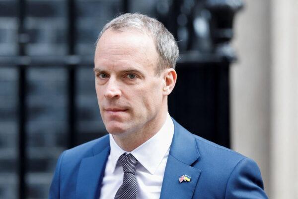 British Deputy Prime Minister and Justice Secretary Dominic Raab walks outside Downing Street, in London, Britain, March 23, 2022. (Peter Cziborra/Reuters)
