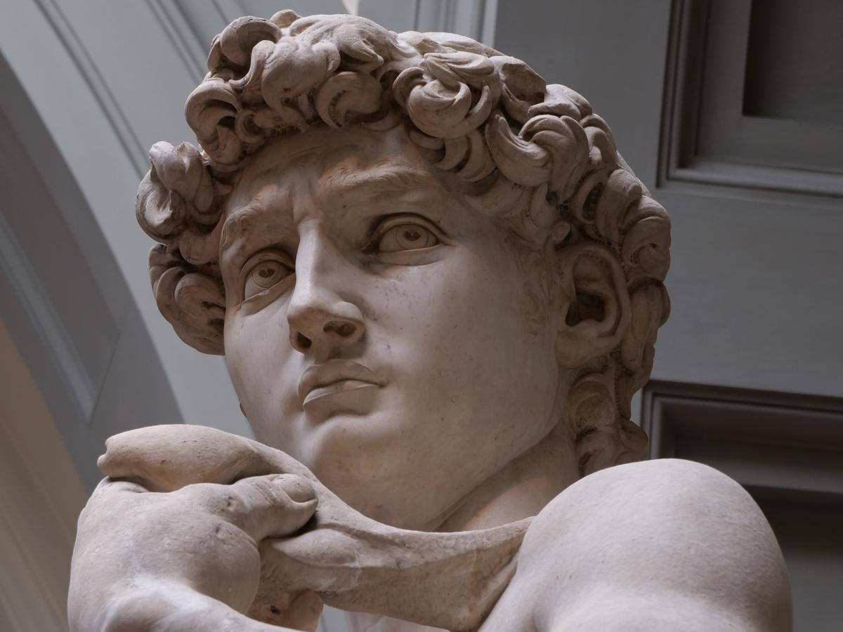In 1504, Michelangelo’s “David” (detail) was placed at the center of Florence so that it gazed directly toward the giant Goliath: Rome. It is now in the Accademia Gallery of Florence. (Jörg Bittner Unna/<a href="https://creativecommons.org/licenses/by-sa/4.0">CC BY-SA 4.0</a>)